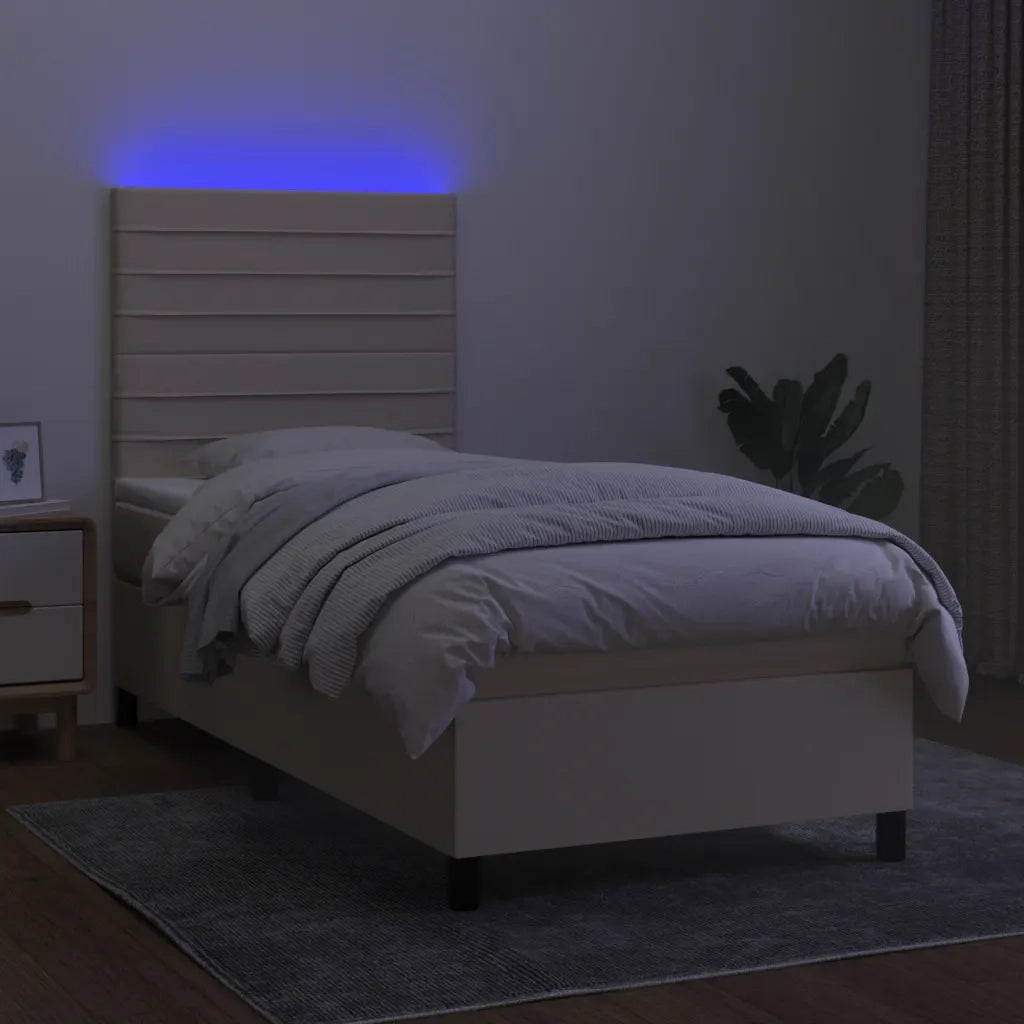 Letto a Molle con Materasso e LED Crema 90x190 cm in Tessuto cod mxl 58637