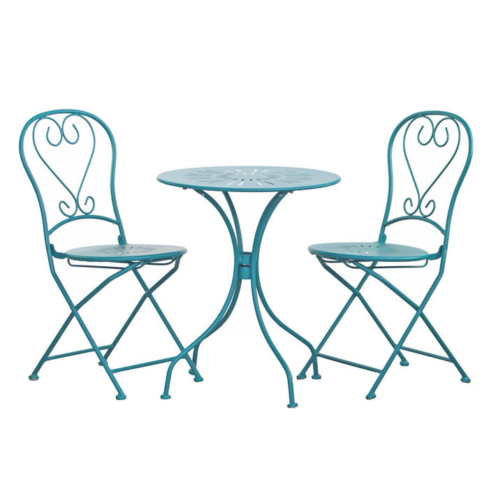 Set Tavolino e 2 Sedie Pieghevoli da Giardino Deco Turchese