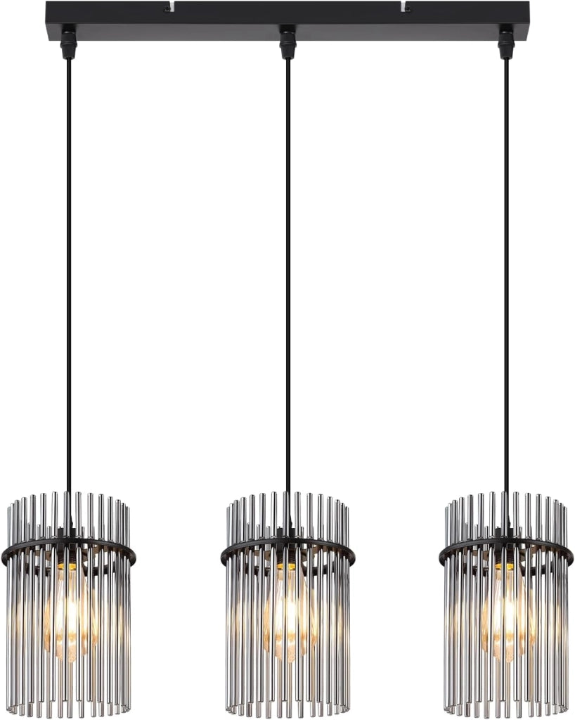 Lampada a sospensione ZMH vintage a 3 fiamme in vetro nero E27 (senza lampadina)