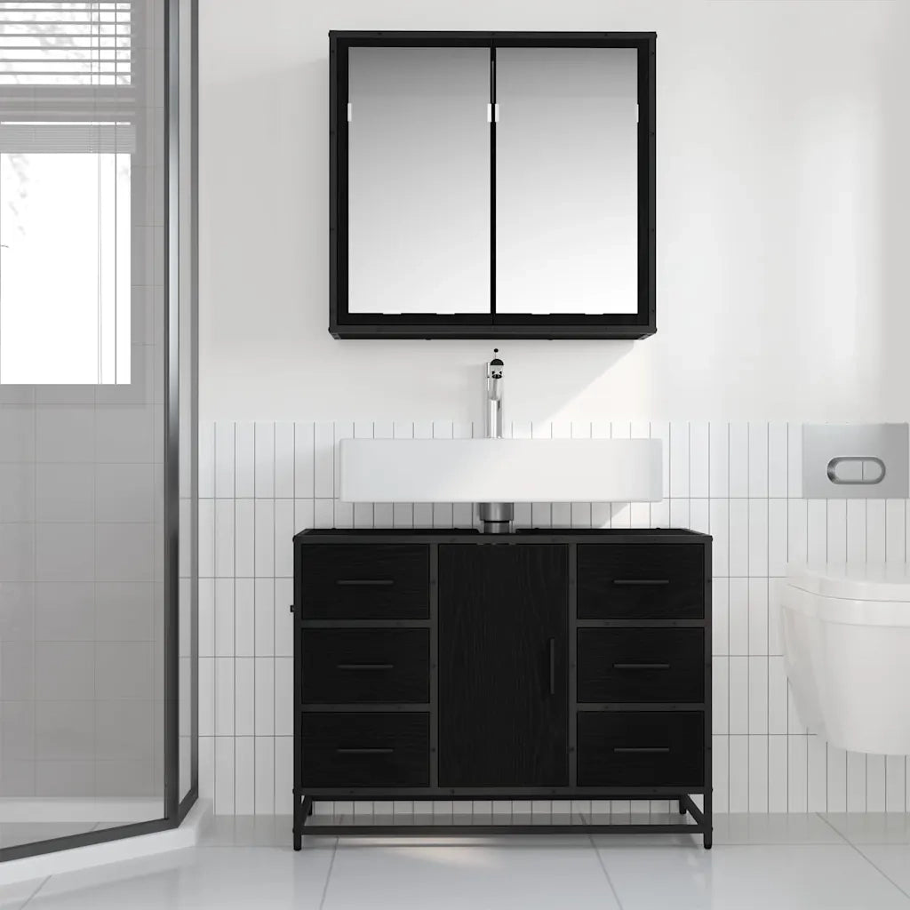 vidaXL Set di mobili per il bagno 2 pcs Rovere nero 80 x 33 x 60 cm