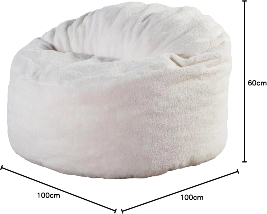 Pouf Poltrona a Sacco - Imbottitura in Schiuma Confortevole - Tessuto Sherpa Morbido - Ottimo Supporto per la Schiena - Pouf Divano Gigante (100 cm, Bianco)