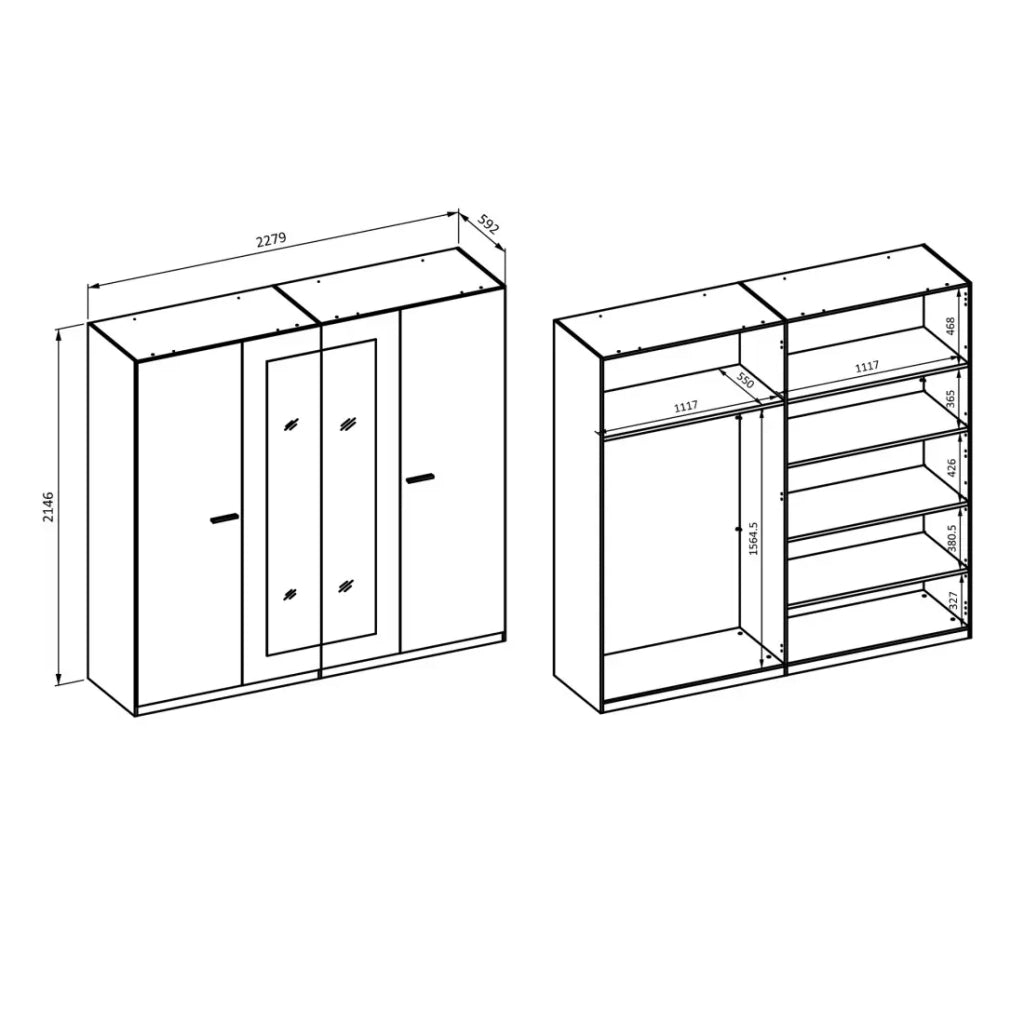 Camera completa VERTIGO – Letto contenitore 180x200, 2 comodini, armadio 4 porte + cornice design