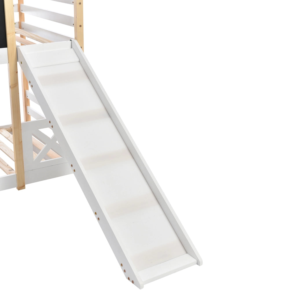 Letto a soppalco per bambini con scala e scivolo 90x200 cm in legno massello bianco