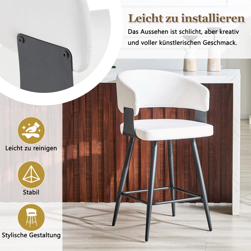 SGABELLO Bar con Schienale Set da 2 pezzi 64 cm PU Bianco Metallo