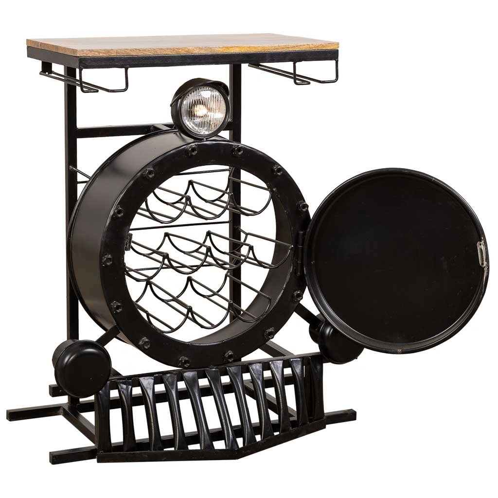 Mobile bar locomotiva artigianale ferro legno 75x47x90 cm