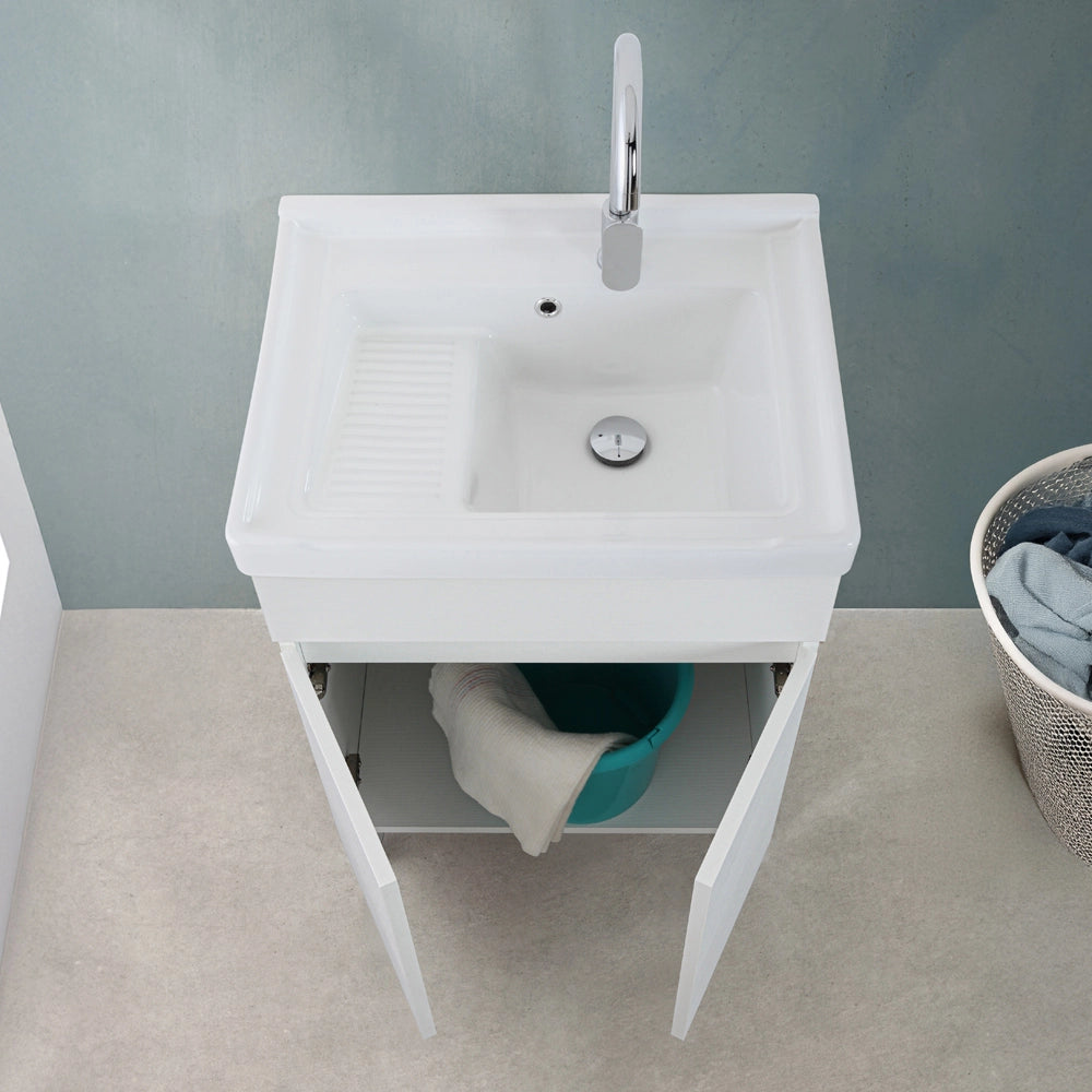 Mobile lavatoio 60x46,8 cm bianco frassinato con vasca in ceramica bianca