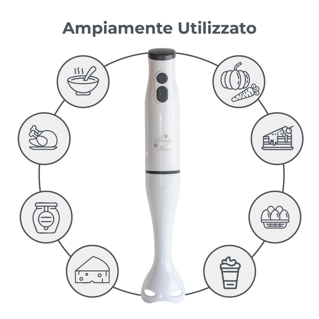 Frullatore a Immersione Multifunzione 4 In 1 Minipimper Acciaio inox Velocità Regolabili Con Frusta,Tritatutto Da 500 ml, Bicchiere Misurino 500 Ml Certificato Contatto Alinentare CE RoHS