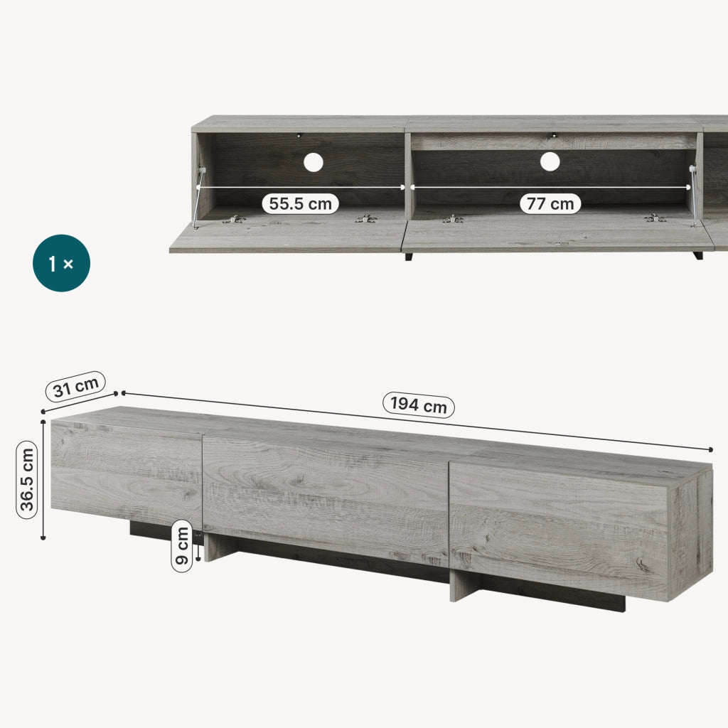 Mobile porta TV Kapipimso con Ante a Ribalta - Effetto Rovere, Grigio [en.casa]
