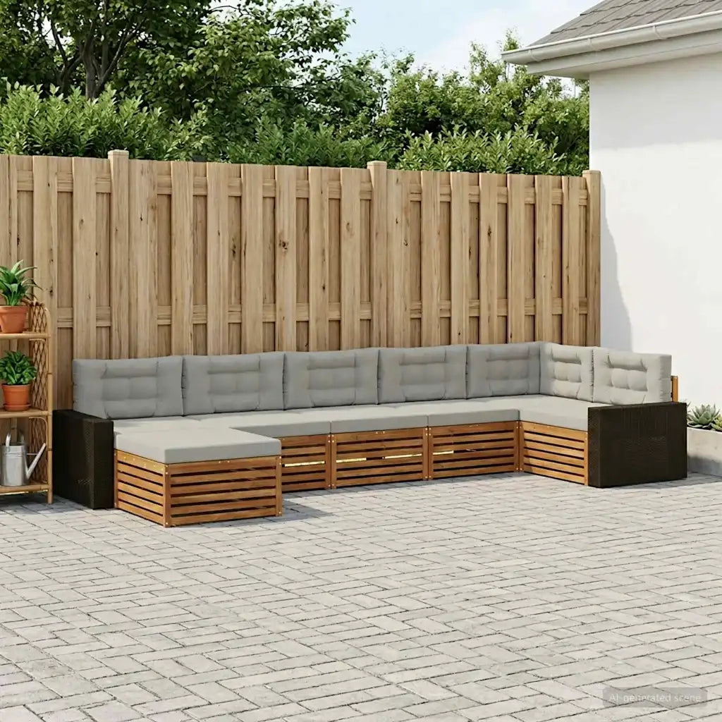 Set di divani da esterno 7 pcs Naturale e Grigio Chiaro 3383634