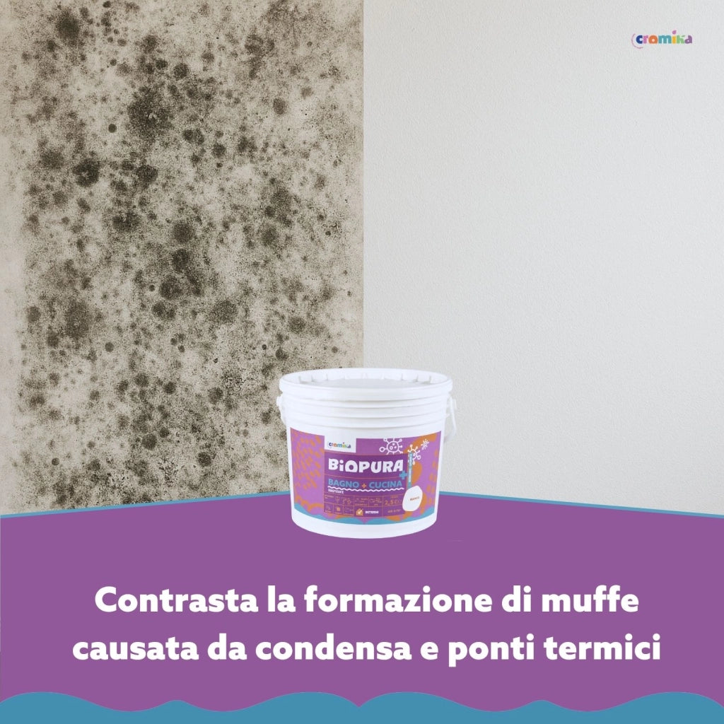 Idropittura traspirante antimuffa interni bagno cucina linea biopura cromika *** formato 2.5 lt, confezione 1