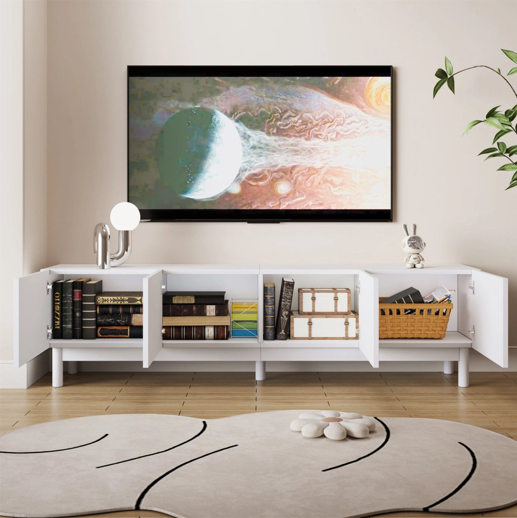 OKWISH Mobile TV con 4 Ante e Ripiani, Design senza Maniglie, per Soggiorno, MDF e Pannelli di Particelle, 169 x 34 x 45,5 cm