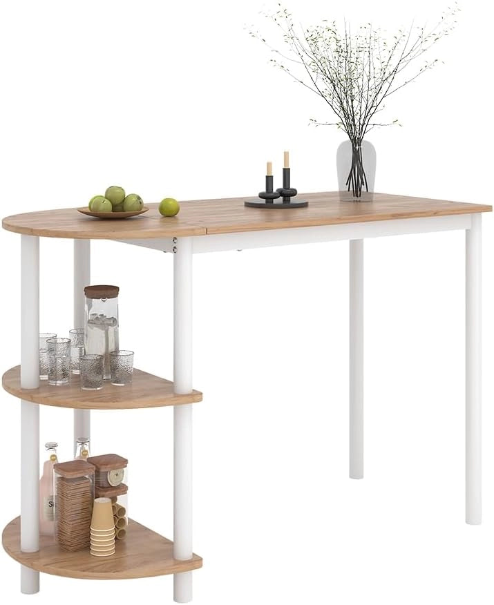Tavolo da cucina Freetown, Quercia dorata/bianco, 110 x 50 cm con ripiani aperti, adatto come tavolo da pranzo o da lavoro per cucine piccole