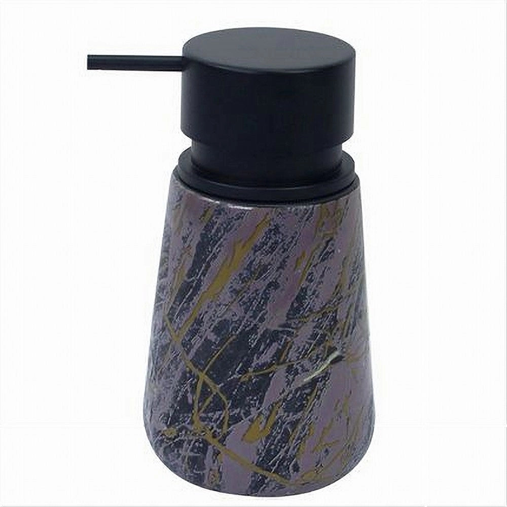 Trade Shop - Dispenser Porta Sapone Liquido Arredo Bagno Effetto Marmorizzato Nero Oro 59891 -