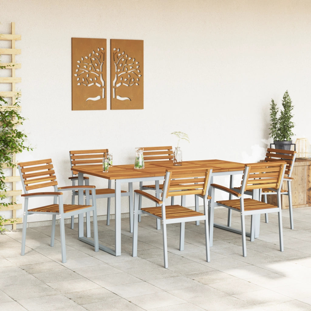 Set da pranzo da giardino 7 pezzi in legno massello di acacia e metallo