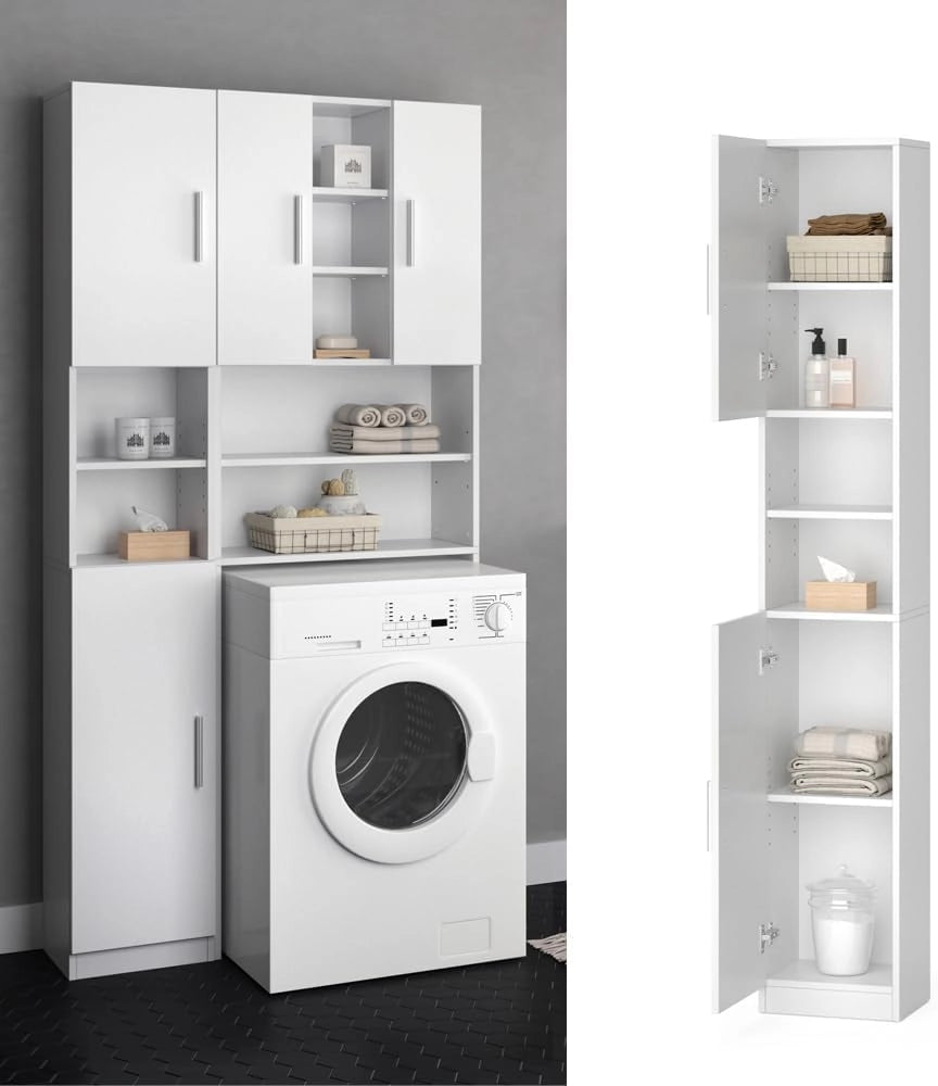 Mobile bagno alto Luis, Bianco, 32 x 190 cm, combinabile con la serie Luis per riporre oggetti in bagno