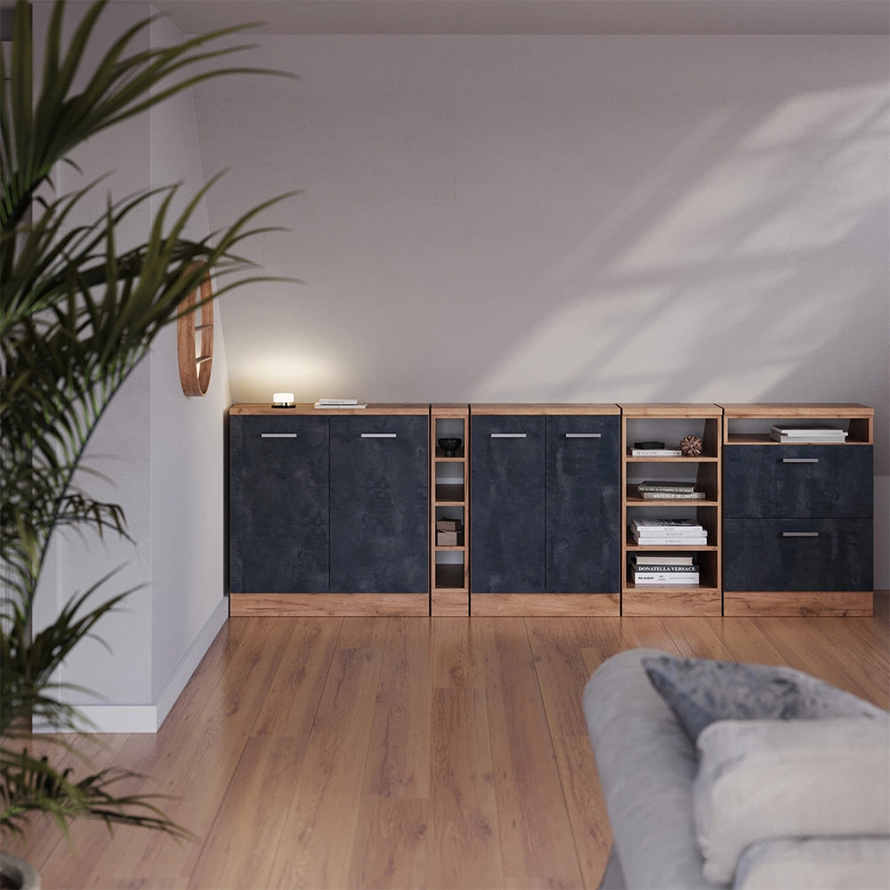 Mobile sottotetto Rion Calce nera/Rovere dorato 60 x 83.8 cm con 2 cassetti, carcassa 60 cm profondità Vicco