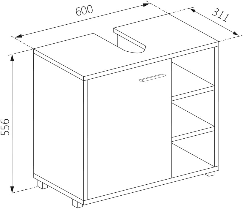 Mobile sottolavabo per bagno Perry, Sonoma, 60 x 55.6 cm, utilizzabile con ritaglio per sifone e spazio di stoccaggio aperto