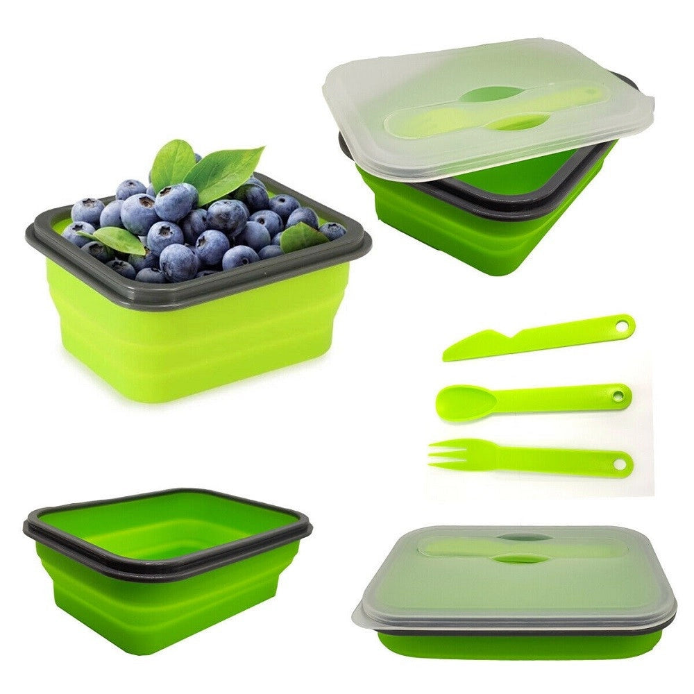 Trade Shop - Contenitore Cibo Pieghevole Silicone Scatola Porta Pranzo Posate Lavoro -