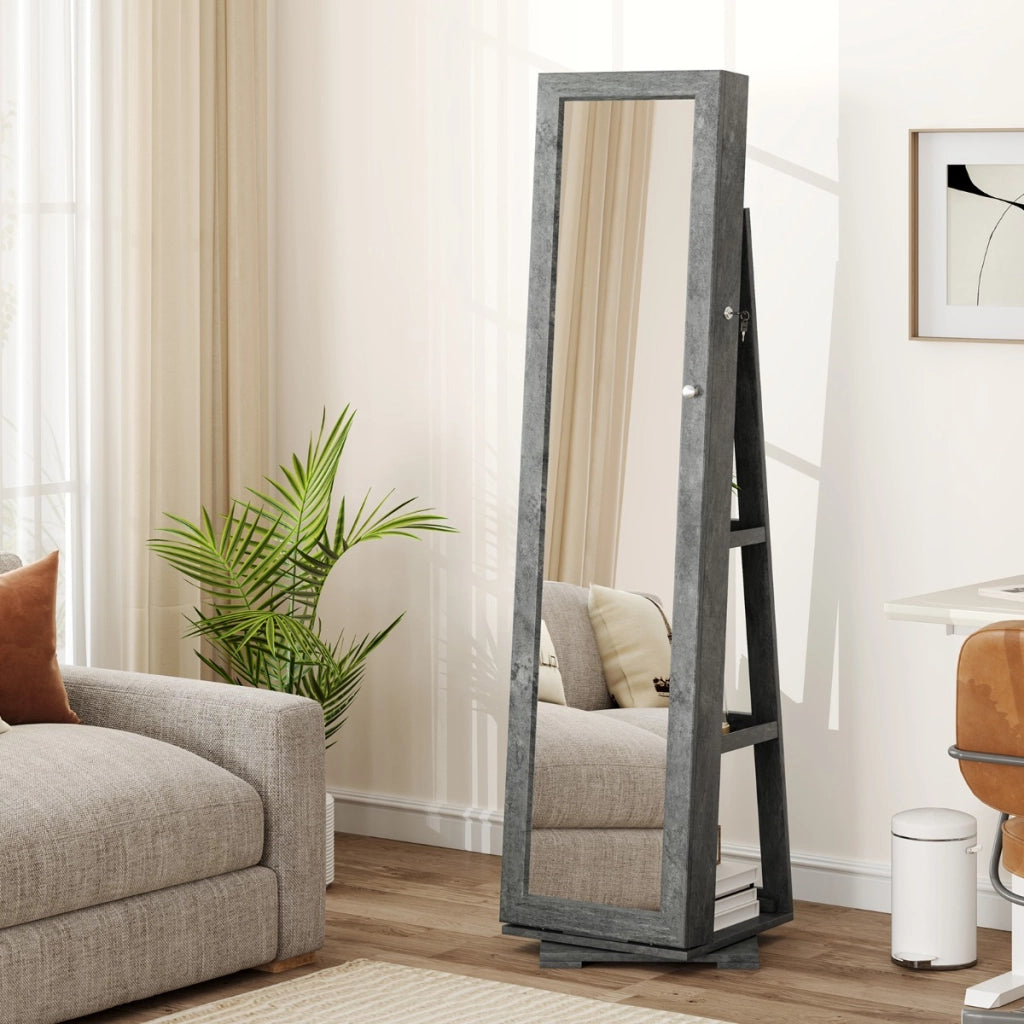 Armadio portagioielli girevole a 360¡ã con specchio, Organizer gioielli 2 in 1 a figura intera Grigio-Armadietti per gioielli