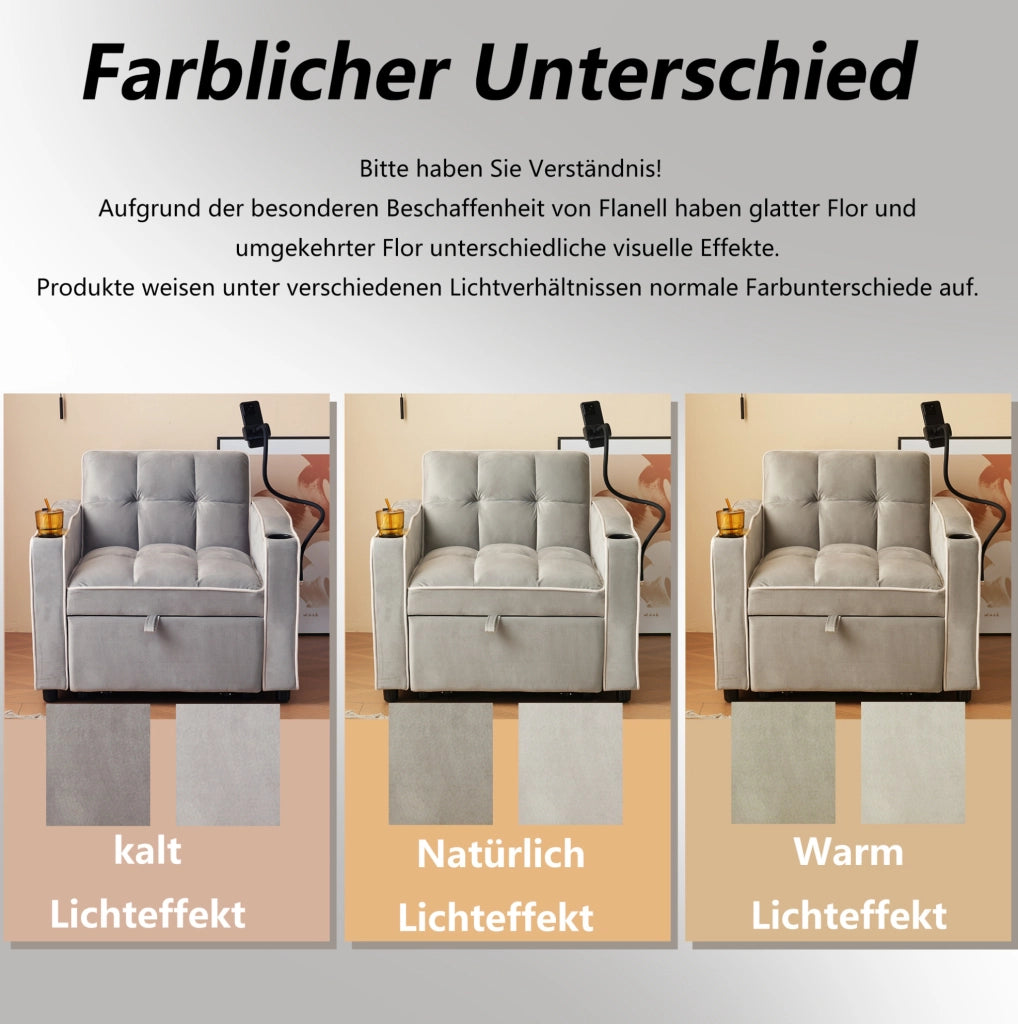 Divano letto singolo 3 in 1 estraibile 83 x 167 x 76 cm; grigio antico bianco