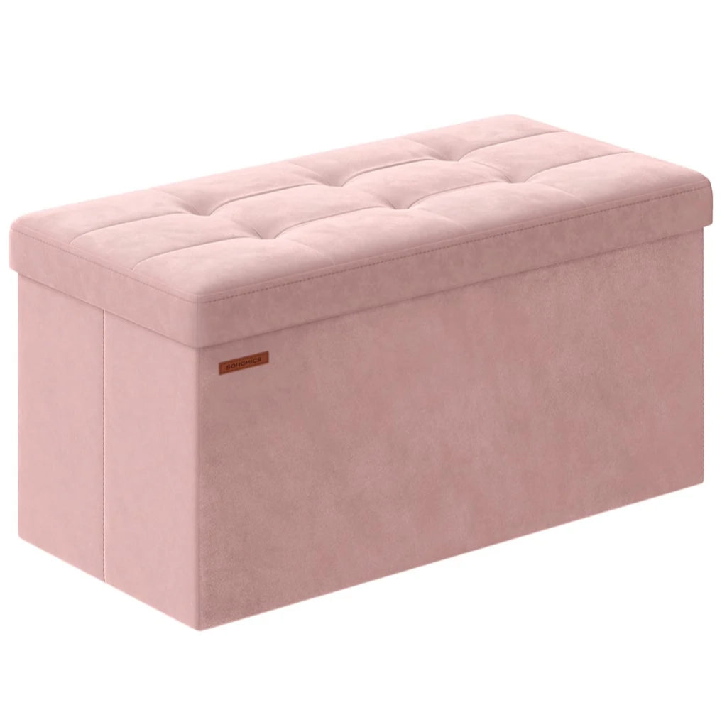 Pouf contenitore in velluto con coperchio con 2 divisori estraibili portata 300 kg per corridoio soggiorno camera da letto rosa 12_0004164