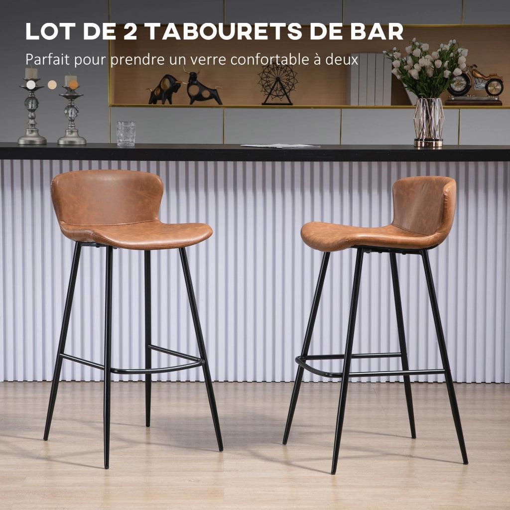 Sgabello da bar con poggiapiedi e schienale ¨C Minimal ¨C similicuir marrone 76 cm