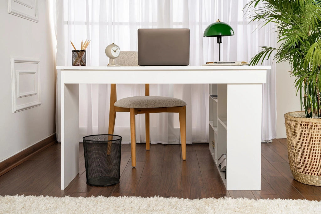Scrivania in legno "Vesper" 130 x 120 x 72 cm - Bianco naturale