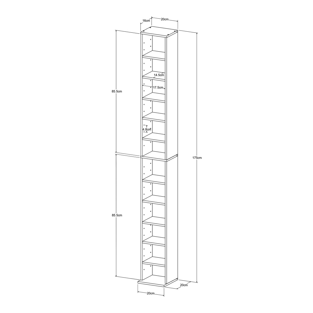 Scaffale a Colonna Tynset con 12 Scomparti per CD DVD 175x20x20 cm Grigio Scuro [en.casa]
