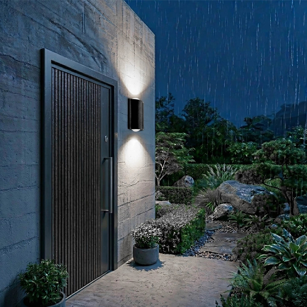 Set 2 Applique LED da Parete 2 LED Design Curvo Compatto IP65 Interno/Esterno Luce Naturale o Fredda Nero o Bianco Luce Fredda - Nero