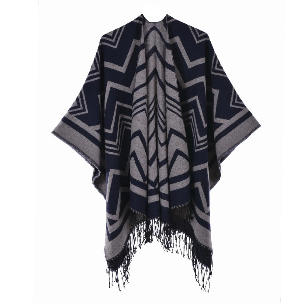 Sciarpa/stola da donna con nappe, alla moda, calda, spessa e divisa.