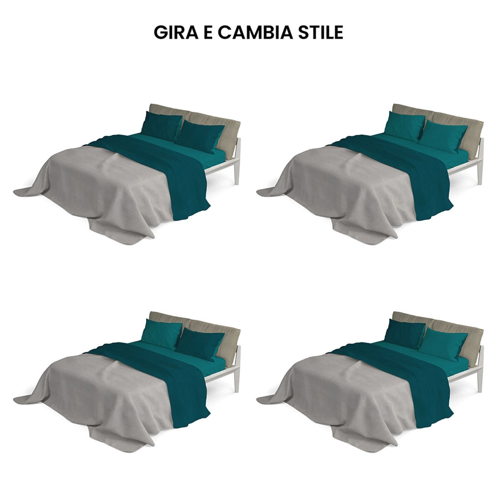 Set Lenzuola Sopra Sotto e Federe Doubleface Verde Petrolio/Verde Bottiglia Singolo