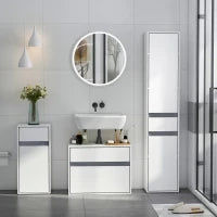 Colonna Bagno a 2 Armadietti con Ripiano Regolabile e Cassetto, in Truciolato, 35x31x172 cm, Bianco