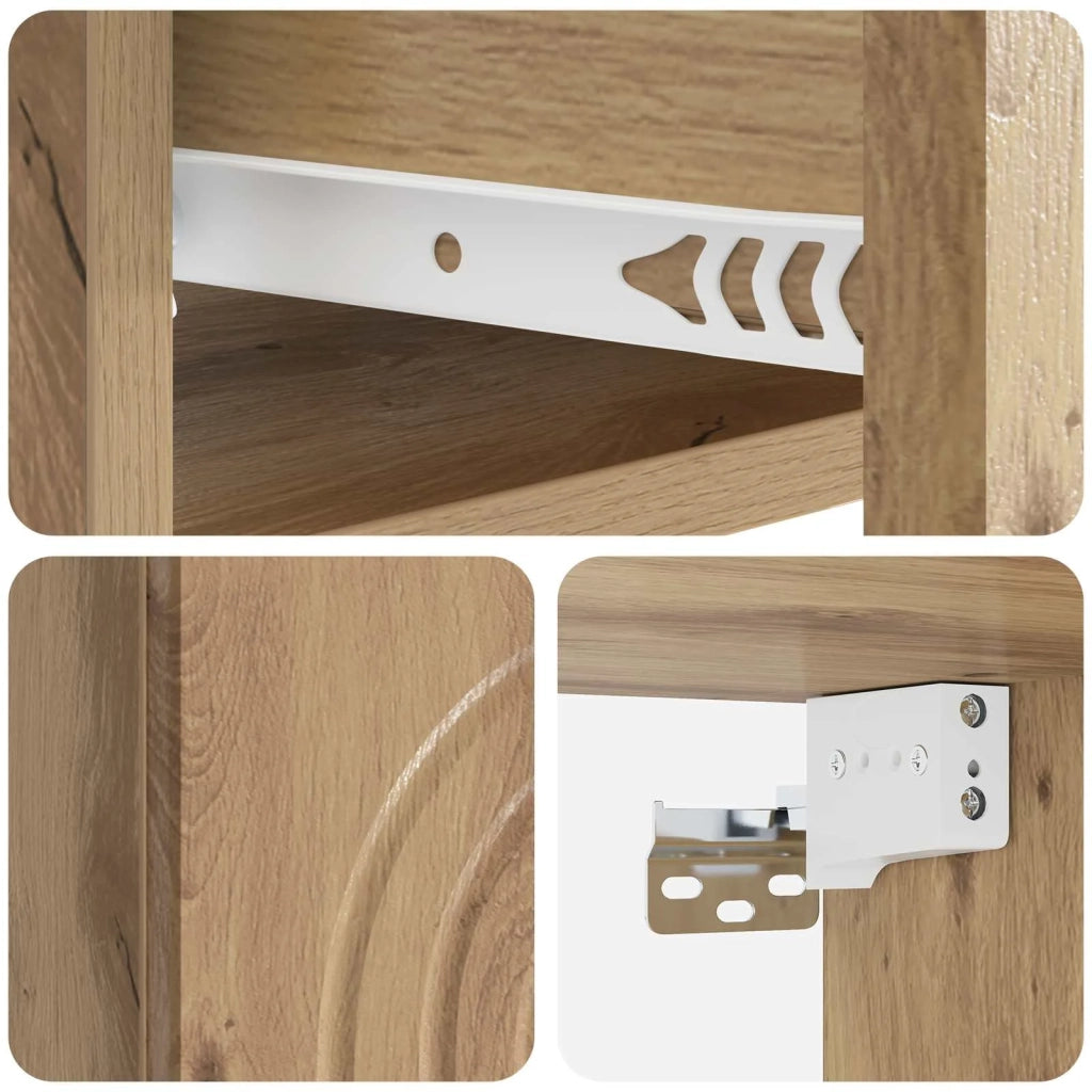 Set di 2 Comodini | Armadio da Notte | Mobiletto da notte a muro con cassetto Rovere Artigianale
