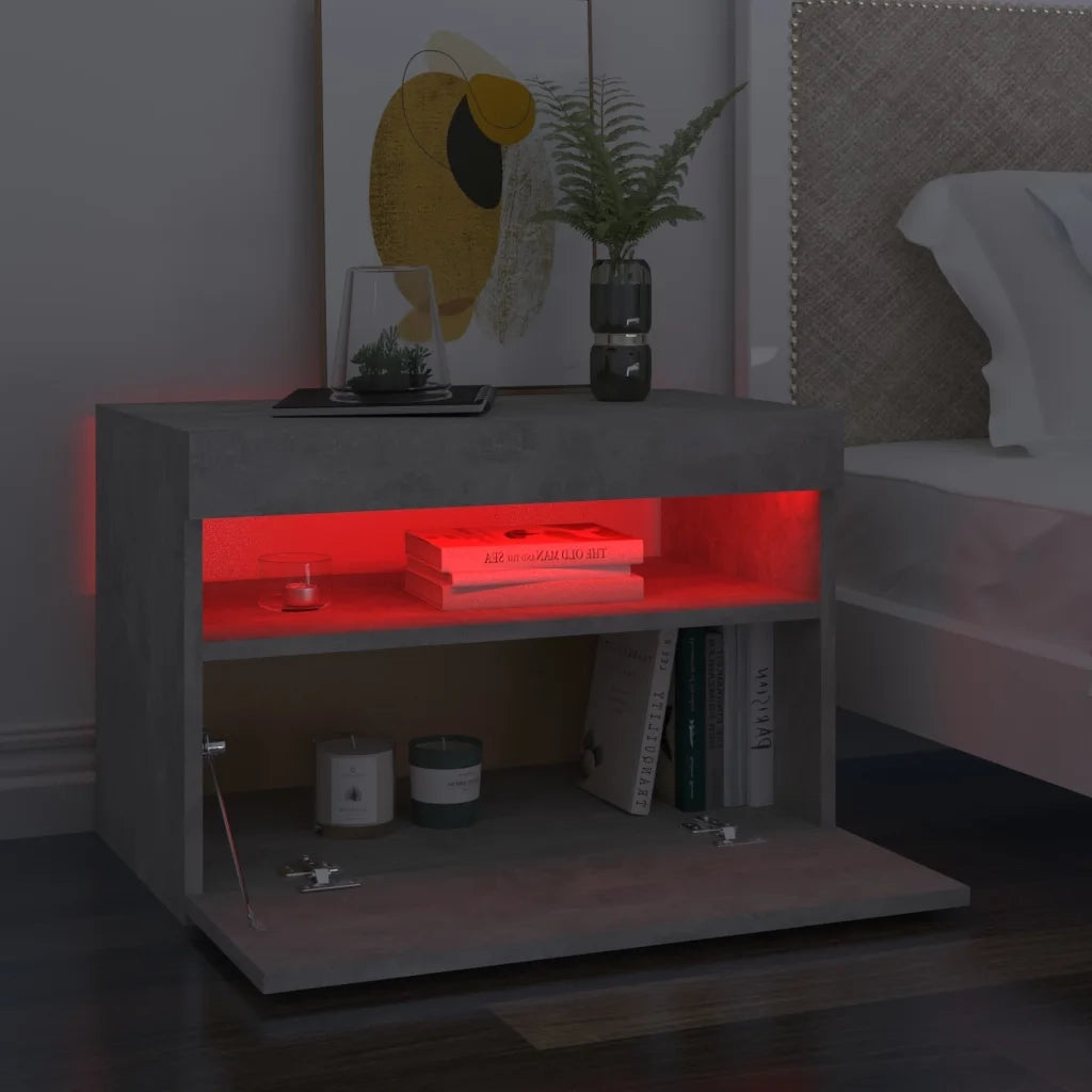 Comodini con Luci LED 2 pz Grigio Cemento 60x35x40 cm 3082783