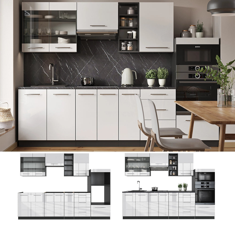 Cucina componibile Fame-Line Bianco lucido/Antracite 280 cm, PL Rovere Vicco