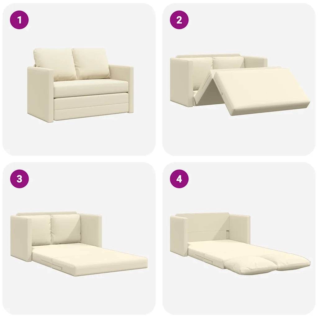 Divano Letto da Terra 2 in 1-Sofa Letto-Daybed Crema 112x174x55 cm Similpelle