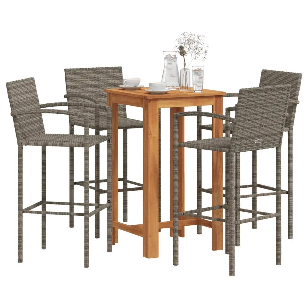 Set Bar Giardino 5pz | Set Salotto da Giardino Grigio Legno Massello Acacia e Polyrattan