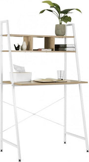 Scrivania Compatta con Ripiano - Pannello di Controllo - Scrivania per Ufficio - Adatta per Lavoro e Gioco - Laccato Bianco/Ebano 84x46x140