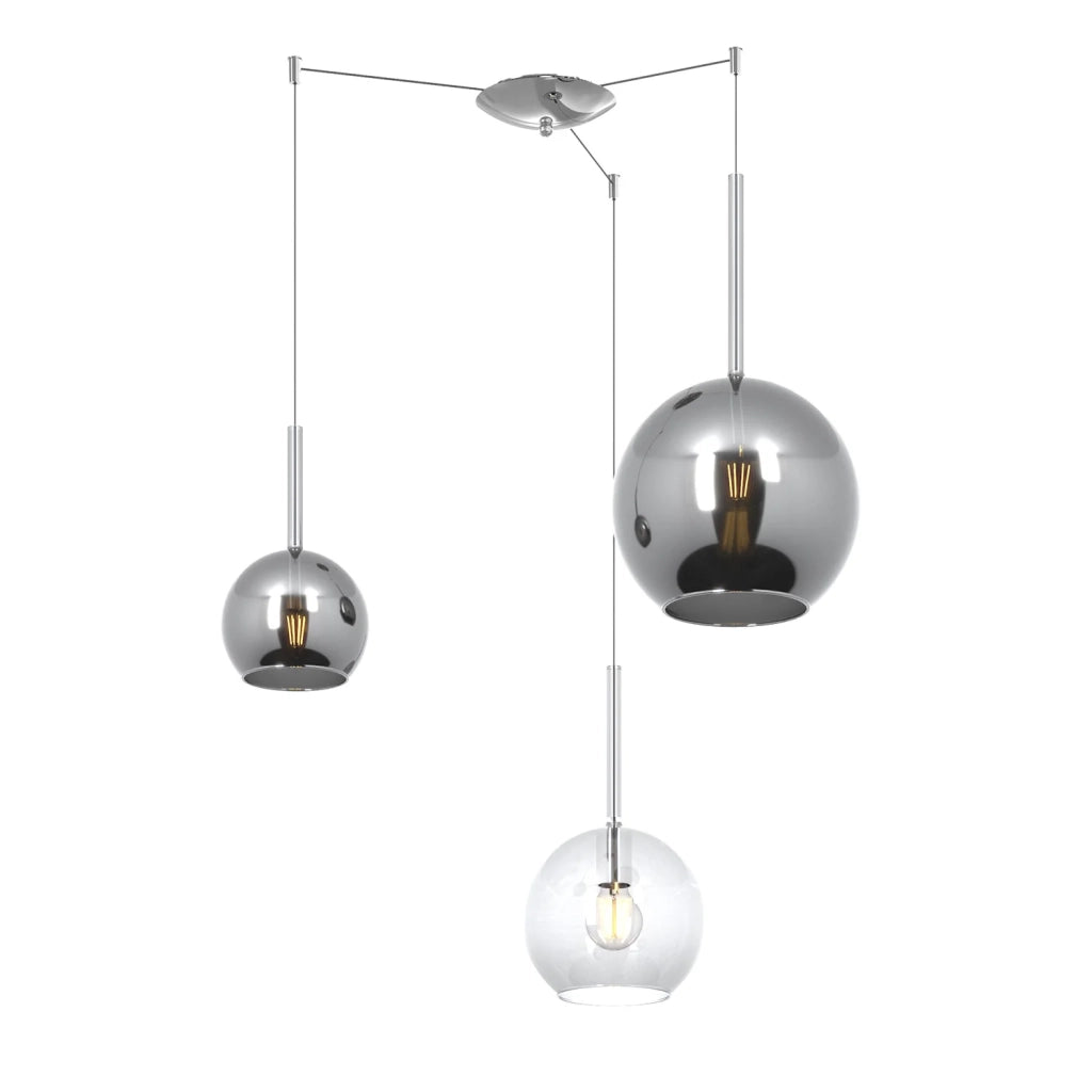 Lampadario Contemporaneo Future Metallo Cromo Vetro Trasp-Cromo 3 Luci E27