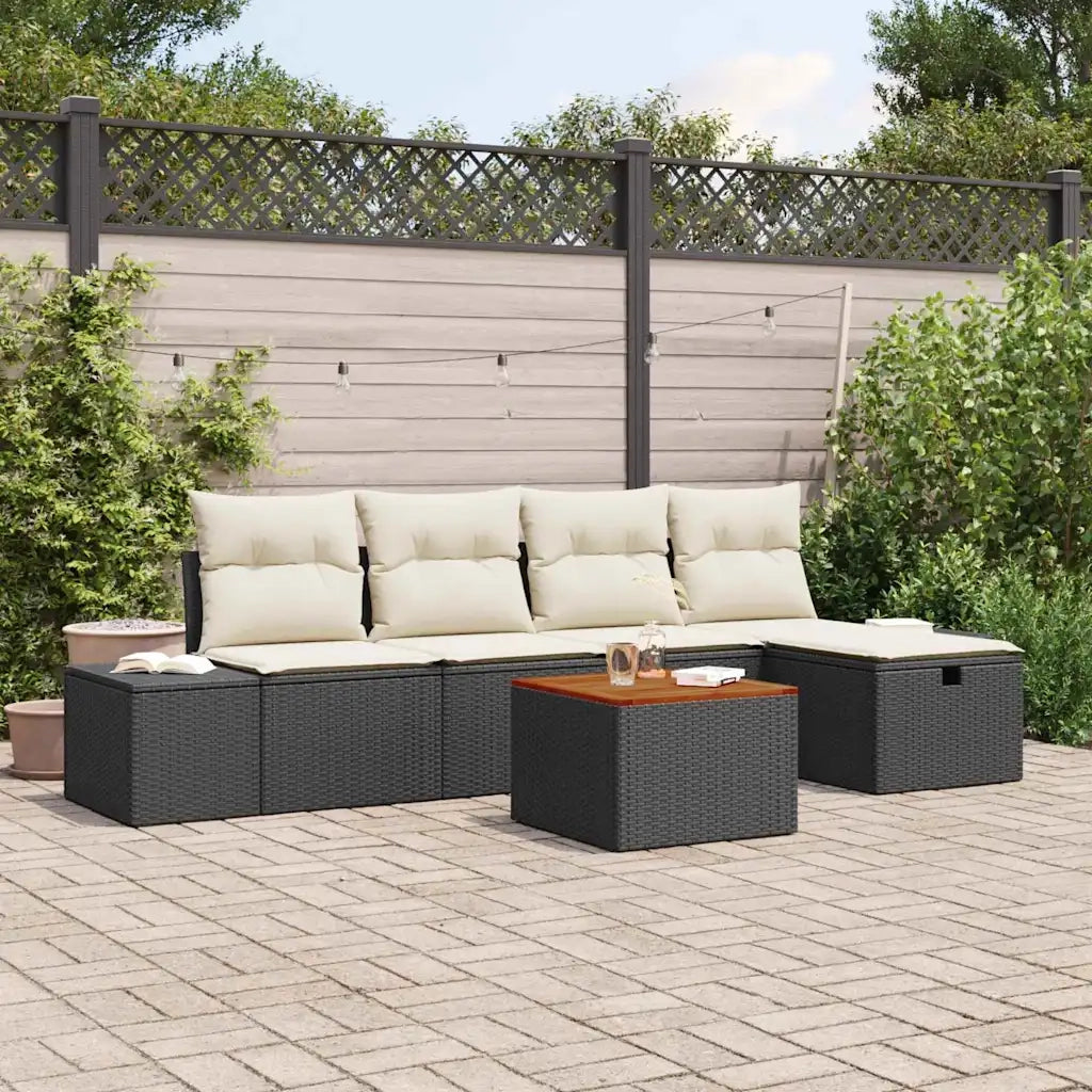 Set Divano da Giardino con cuscino 6 pcs Nero polyrattan