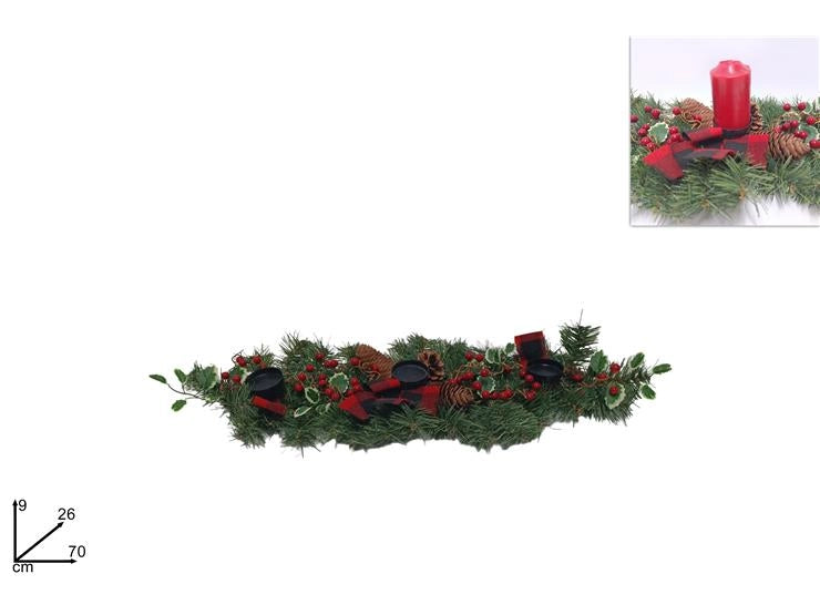 Decorazione Natalizia Casa Portacanela 3 Posti Fiocco Scozzese 70 cm