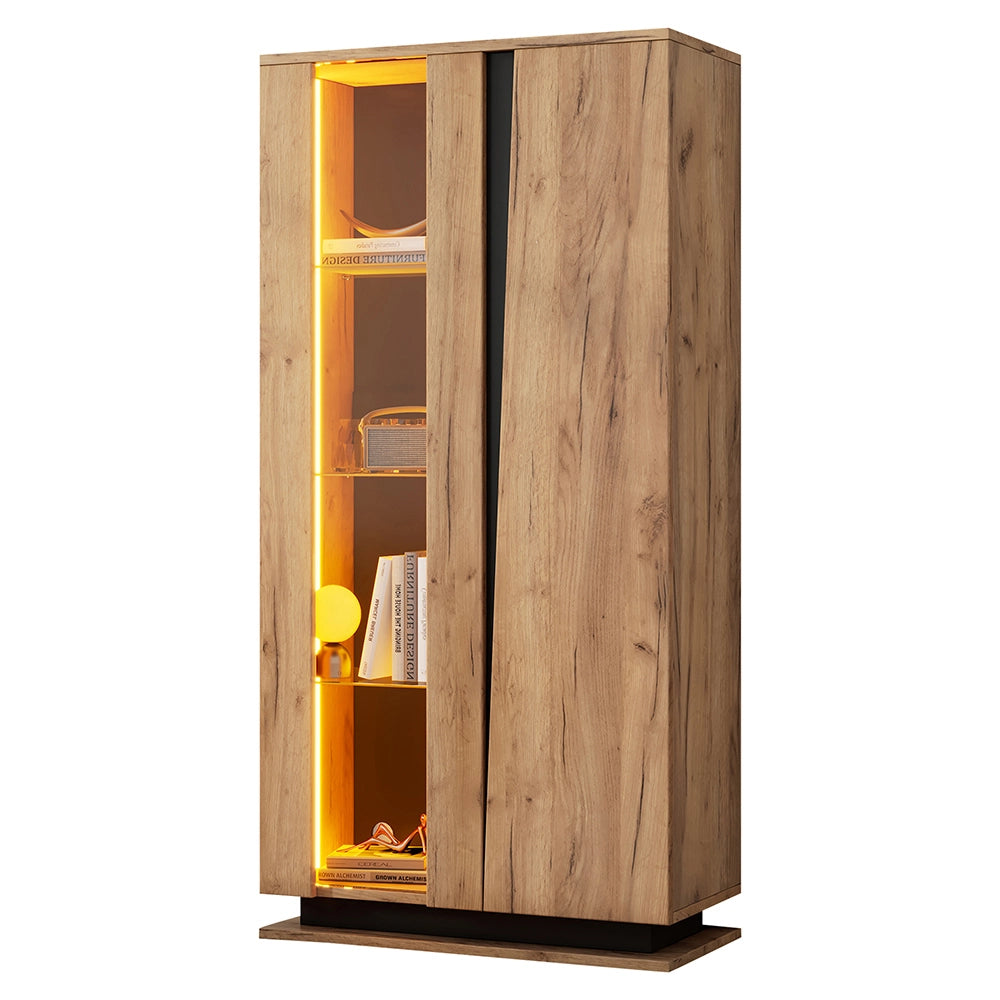 Vetrina Strettoia 80x35x160cm - Xylo - 8 Ripiani in Vetro, Colore Legno
