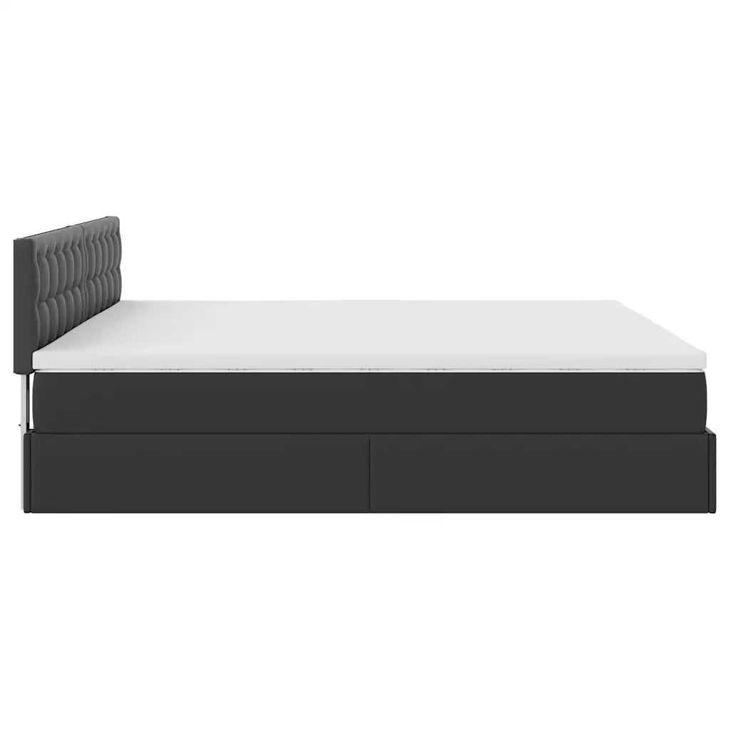Struttura Letto Pouf con Materasso Nero 200x200 cm Similpelle 3312172