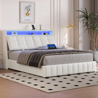 Letto 160x200cm imbottito - Xylo - LED USB testiera regolabile bianco