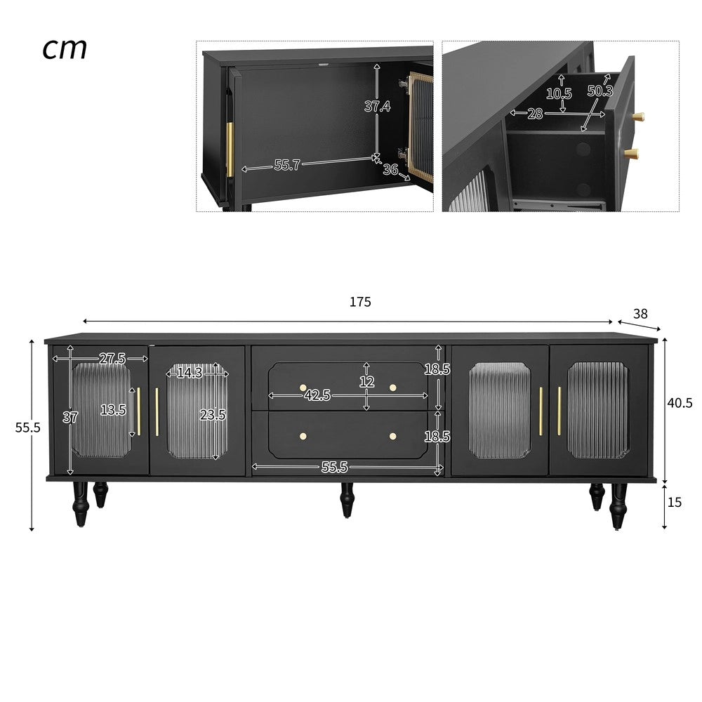 Mobile TV Retro con Vetro e Massello ¨C Xylo ¨C Nero/Bianco, Ante in Vetro