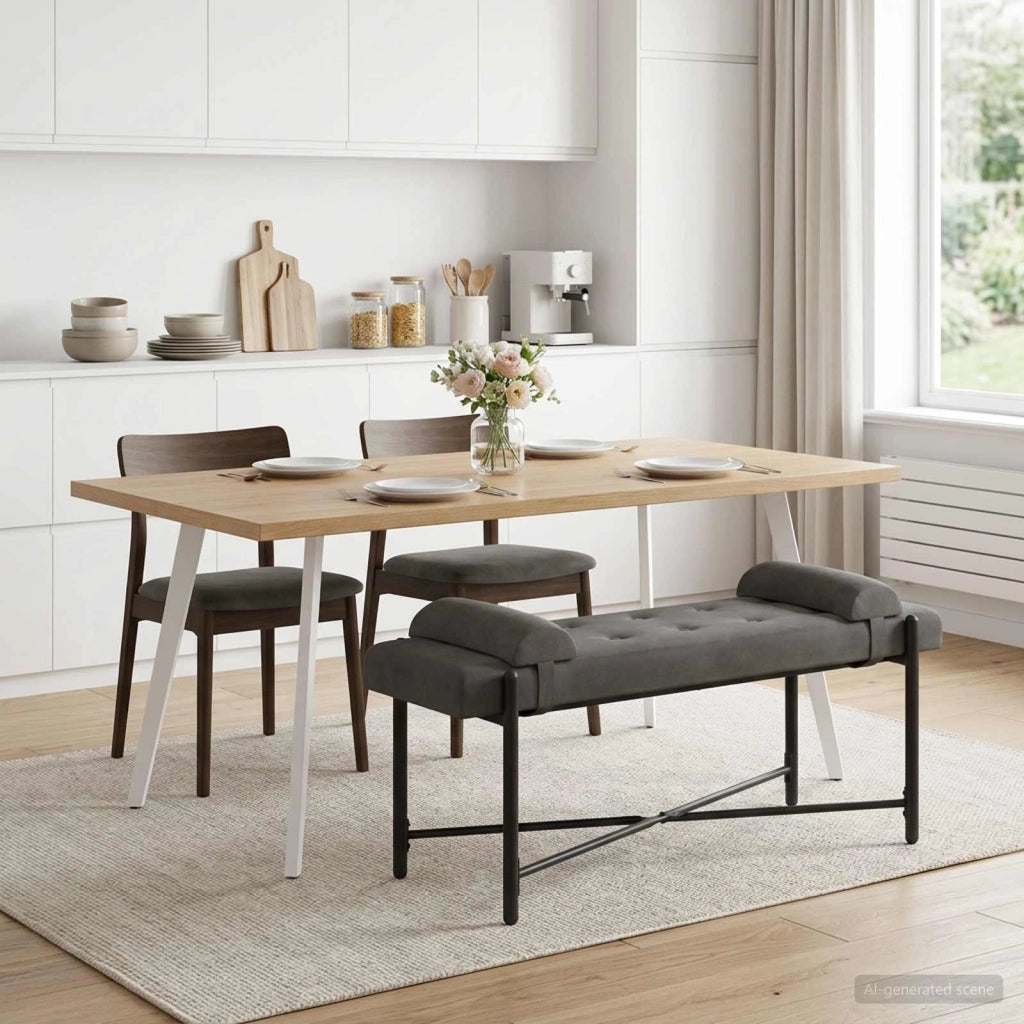 Panchina con bottoni e cuscini Grigio Scuro 110 x 40 x 46 cm 42038386