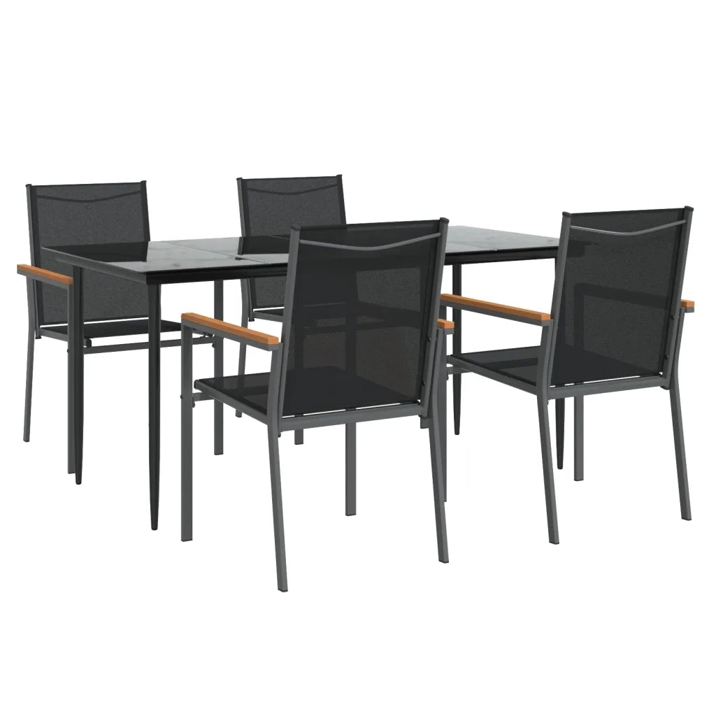 Set da Pranzo da Giardino 5 pz Nero in Textilene e Acciaio 3187037