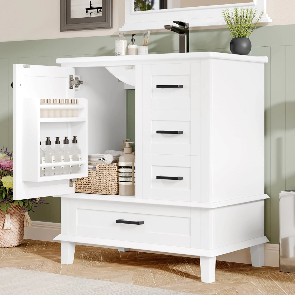 Mobile sottolavabo con lavabo in ceramica, 3 cassetti e ripiano interno, per bagno, bianco, 76 × 46 × 83,5 cm