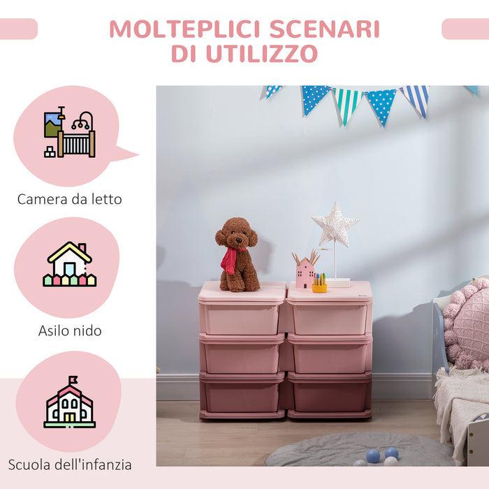 Cassettiera per Cameretta 6 Cassetti 75x37x56.5 cm in PP Rosa