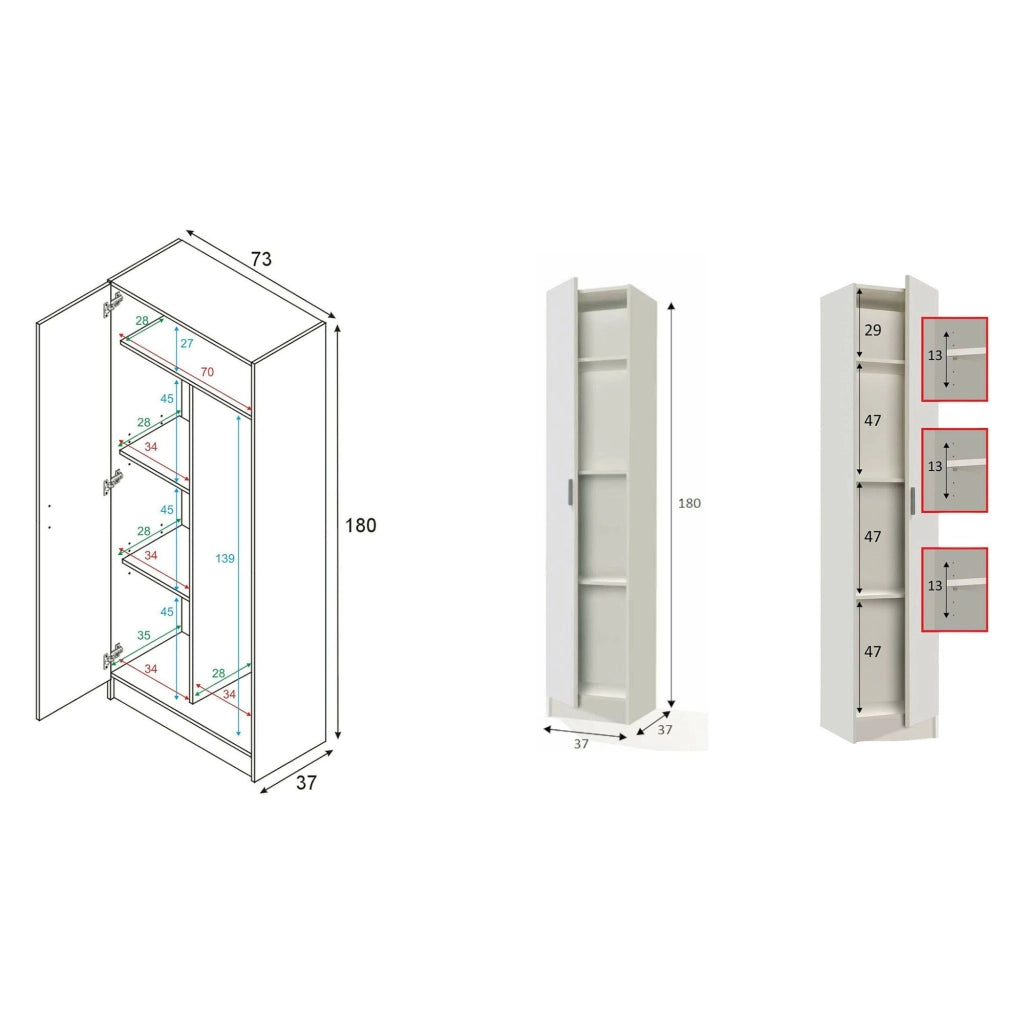 Soave, Armadio Multiuso Grande Modulabile, 110x180h cm Bianco